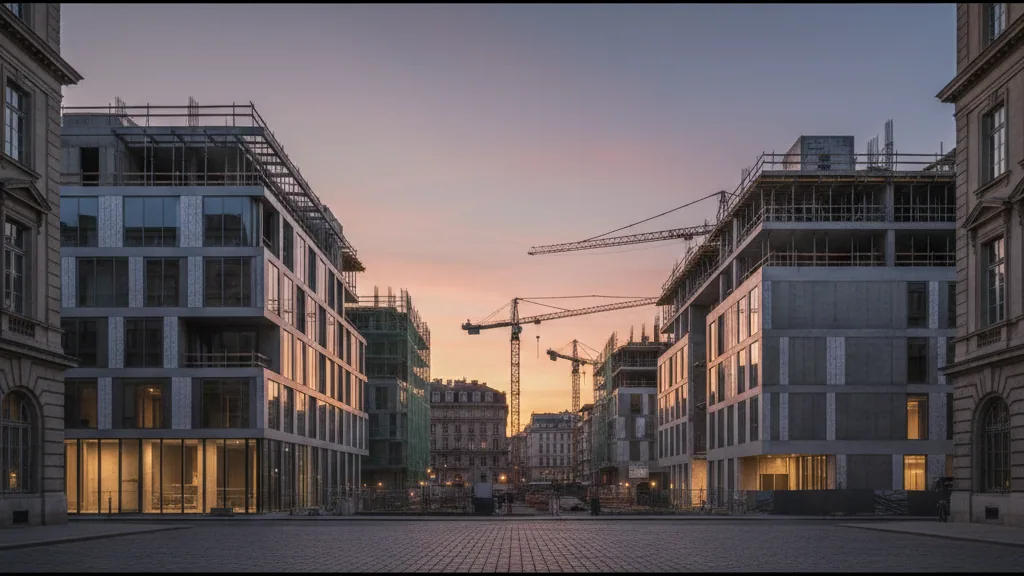 UBM evaluates gym integration for Timber Peak office project in Mainz Zollhafen – AI-generated illustrative image